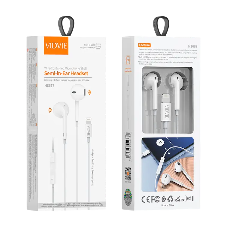 Empaque de los auriculares con detalles de funcionamiento y rendimiento