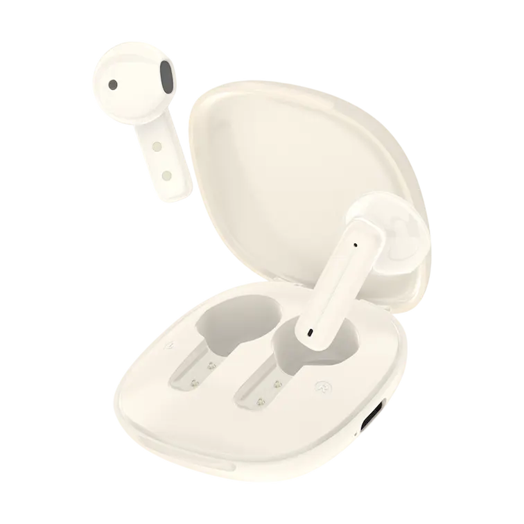 Caja del auricular earbuds tws en color beige abierta