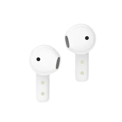 Earbuds TWS blancos - diseño ergonómico y compacto