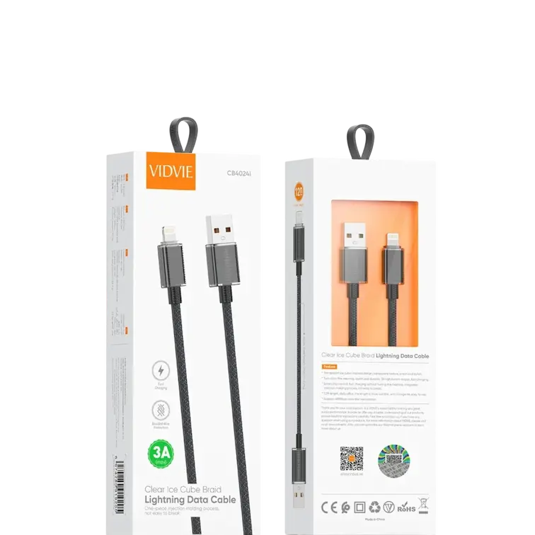 Caja del cable trenzado USB-lightning en color negro - resalte de detalles