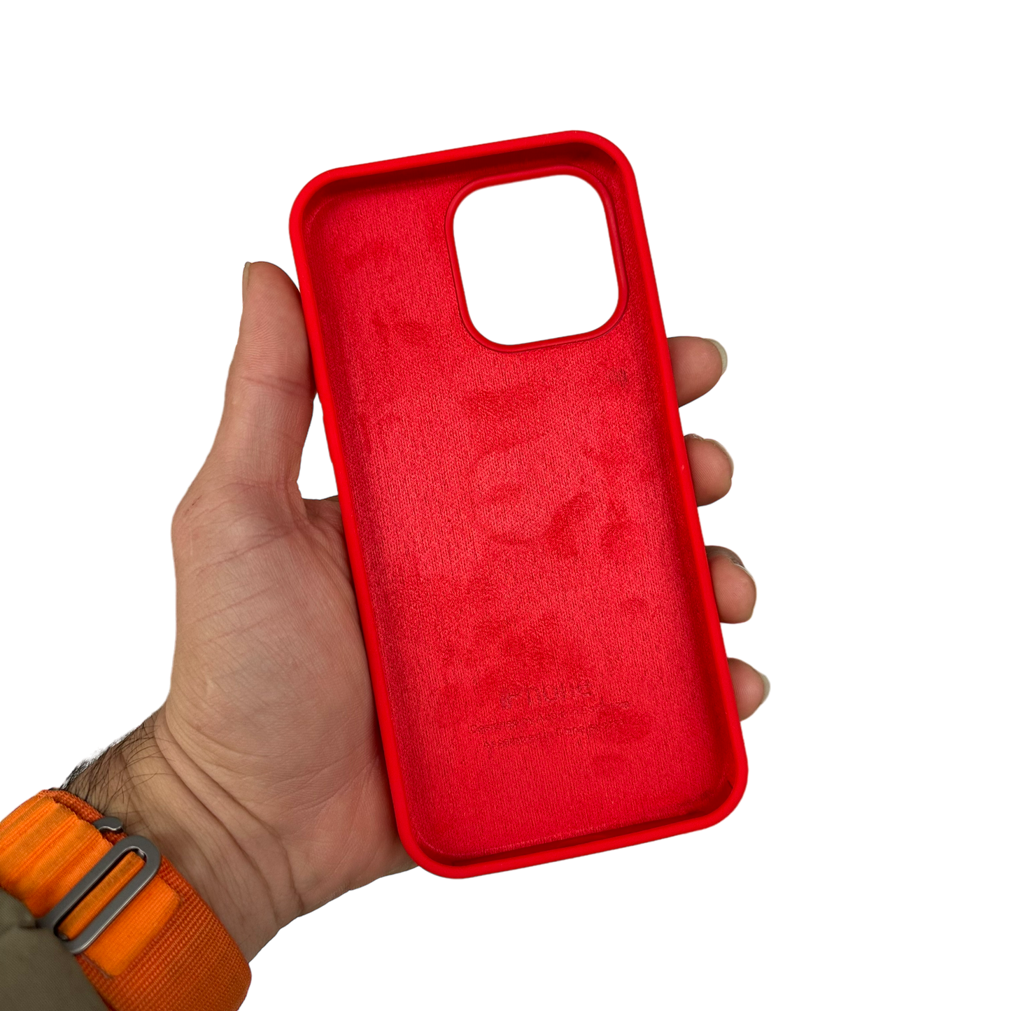 Interior de terciopelo de la carcasa de silicona en color rojo para iPhone 14 Pro Max