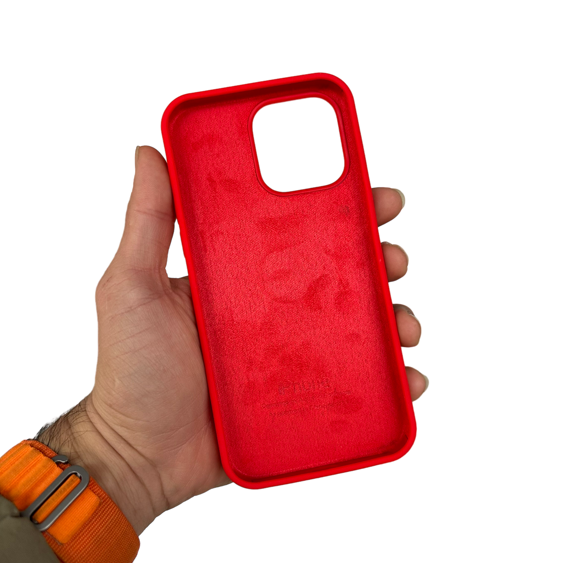 Interior de terciopelo de la carcasa de silicona en color rojo para iPhone 14 Pro Max