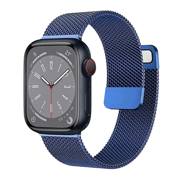 Correa metalizada para Apple Watch color azul metal - imagen frontal con detalles