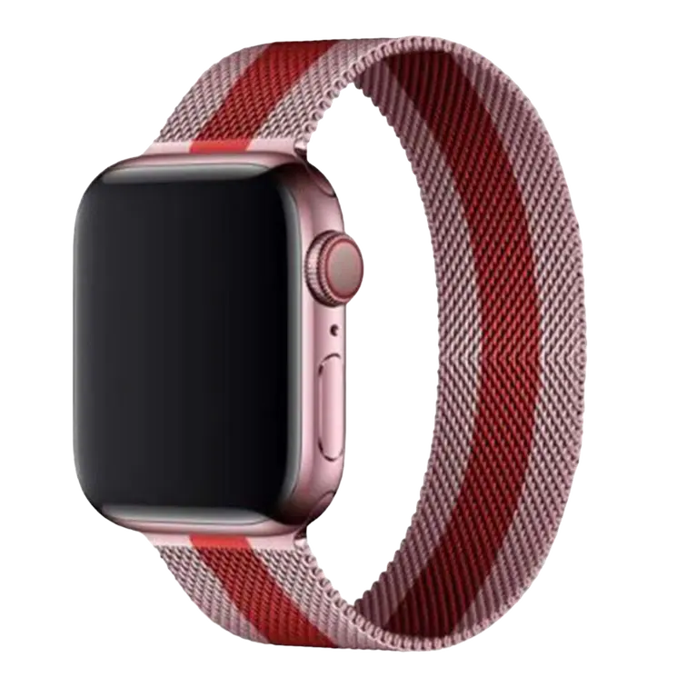 Correa de doble color modelo milanese loop para apple watch - color rosa con franja roja