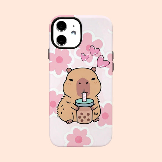 Carcasa Capibara BubbleTea con diseño tierno para iPhone