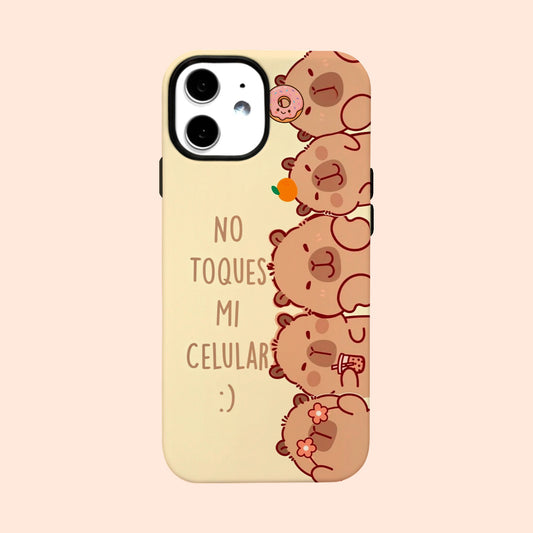 Carcasa No Toques Mi Celu con diseño divertido de capibara para iPhone
