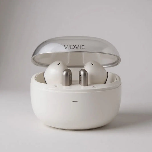 Caja de auriculares TWS Noise Reduction en color blanco de la marca VIDVIE