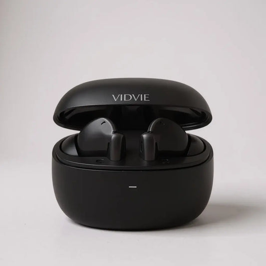 Caja de auriculares con cancelacion de ruido en color negro de la marca VIDVIE