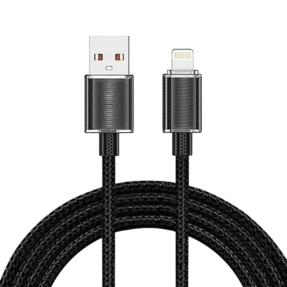 Cable USB-lightning EN COLOR NEGRO - VISTA FRONTAL DETALLADA - CABLE TRENZADO