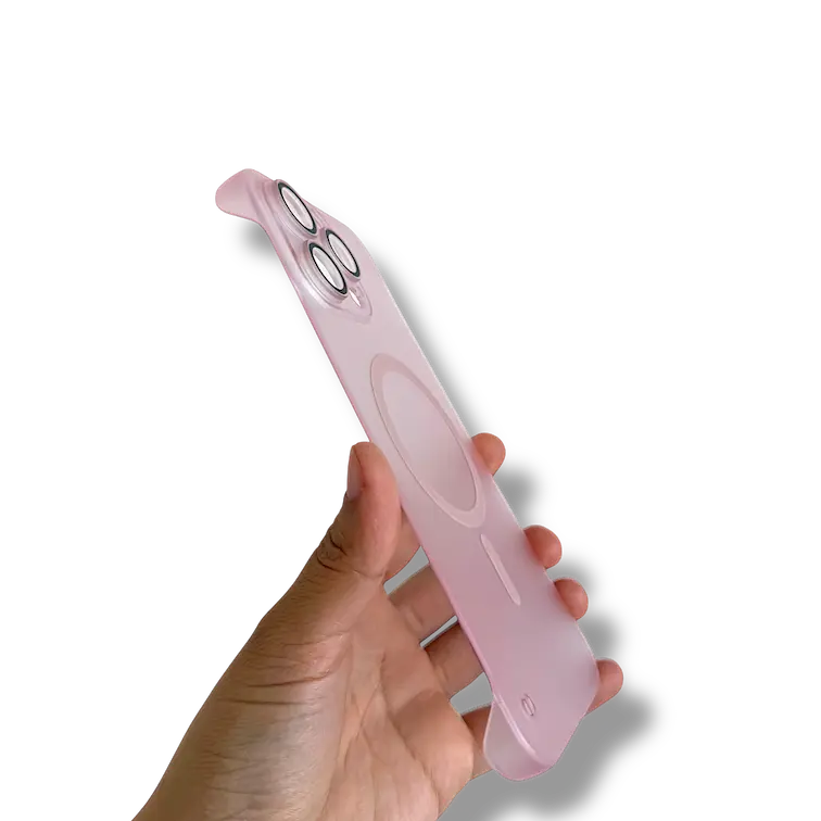 Case súper Slim con magsafe mostrada desde su borde - resalta esquinas reforzadas, protección en cámaras y MagSafe