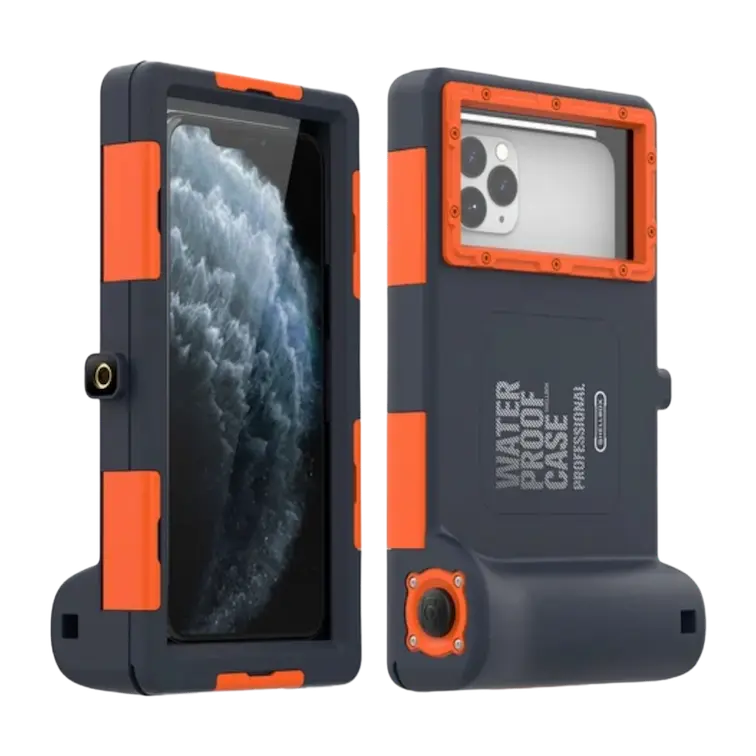 Imagen frontal y trasera de la case submariner color naranja con negro