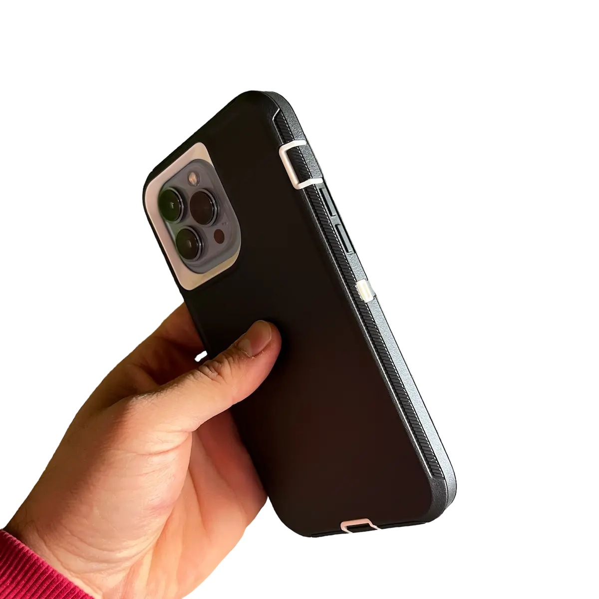 Diseño súper resistente de la funda en color negro con detalles blancos