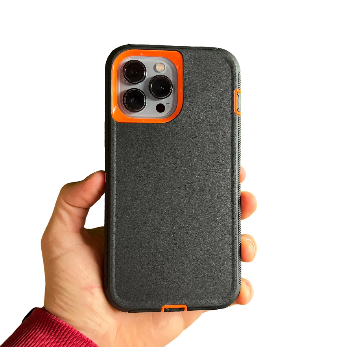 Funda Shield Compact en color negro con naranja reforzada - vista trasera