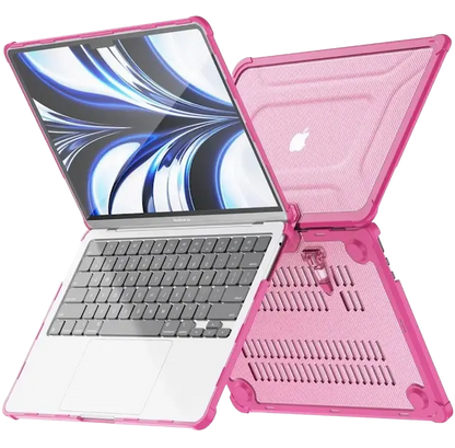 Funda súper resistente para Macbook en color rosado - detalles frontales y traseros