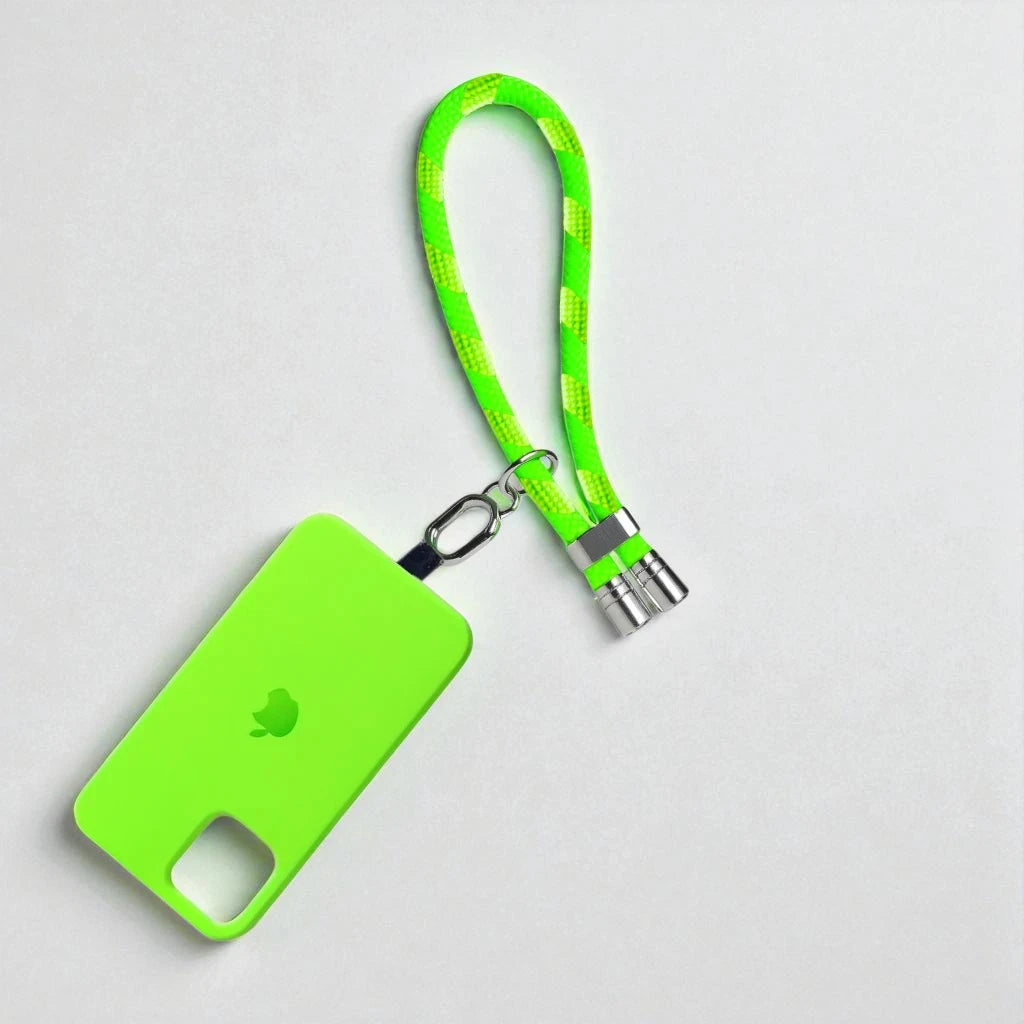 Cordón para celular puesto en carcasa para iPhone - color verde neón