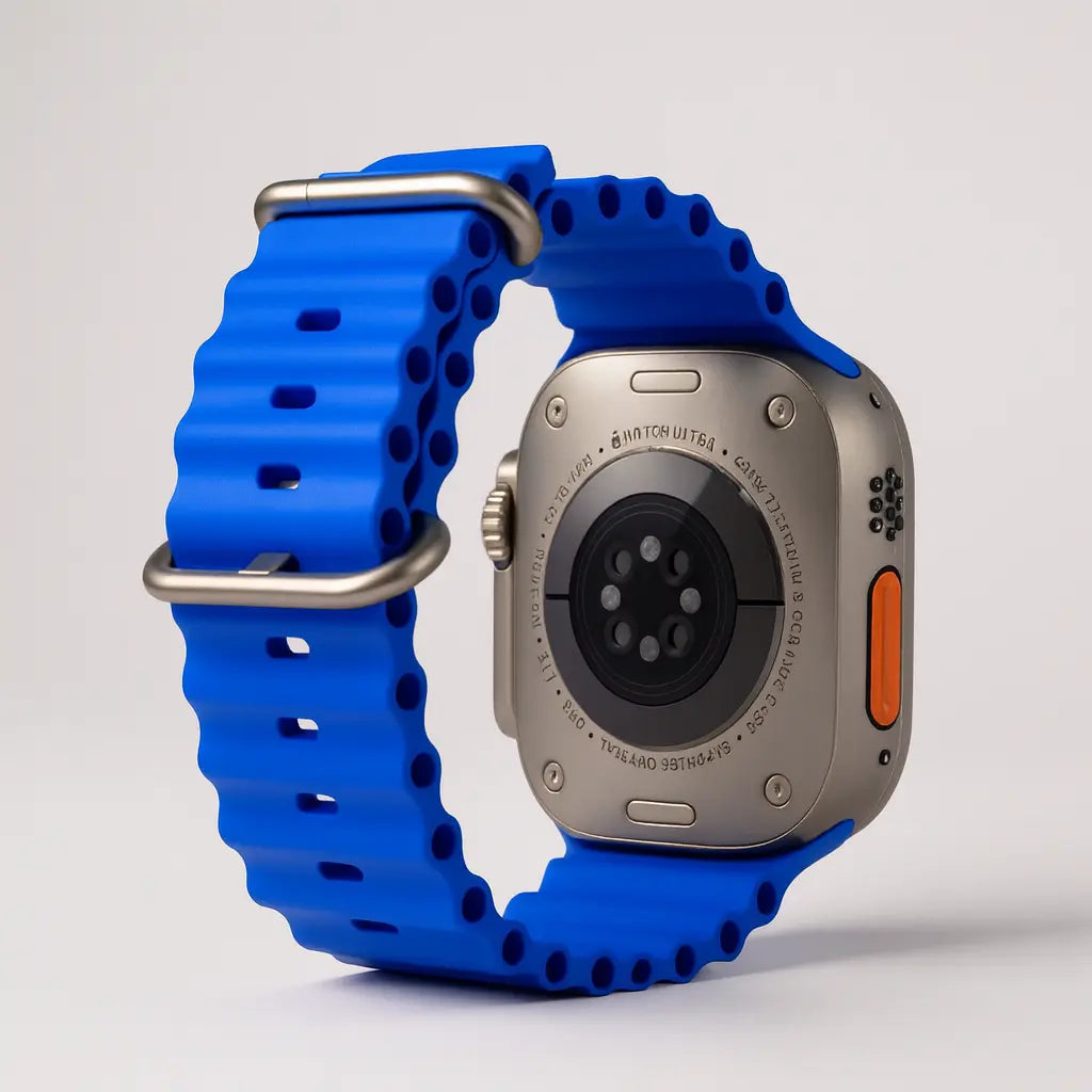 Correa Ocean Silicon para reloj - vista trasera puesta en un apple watch
