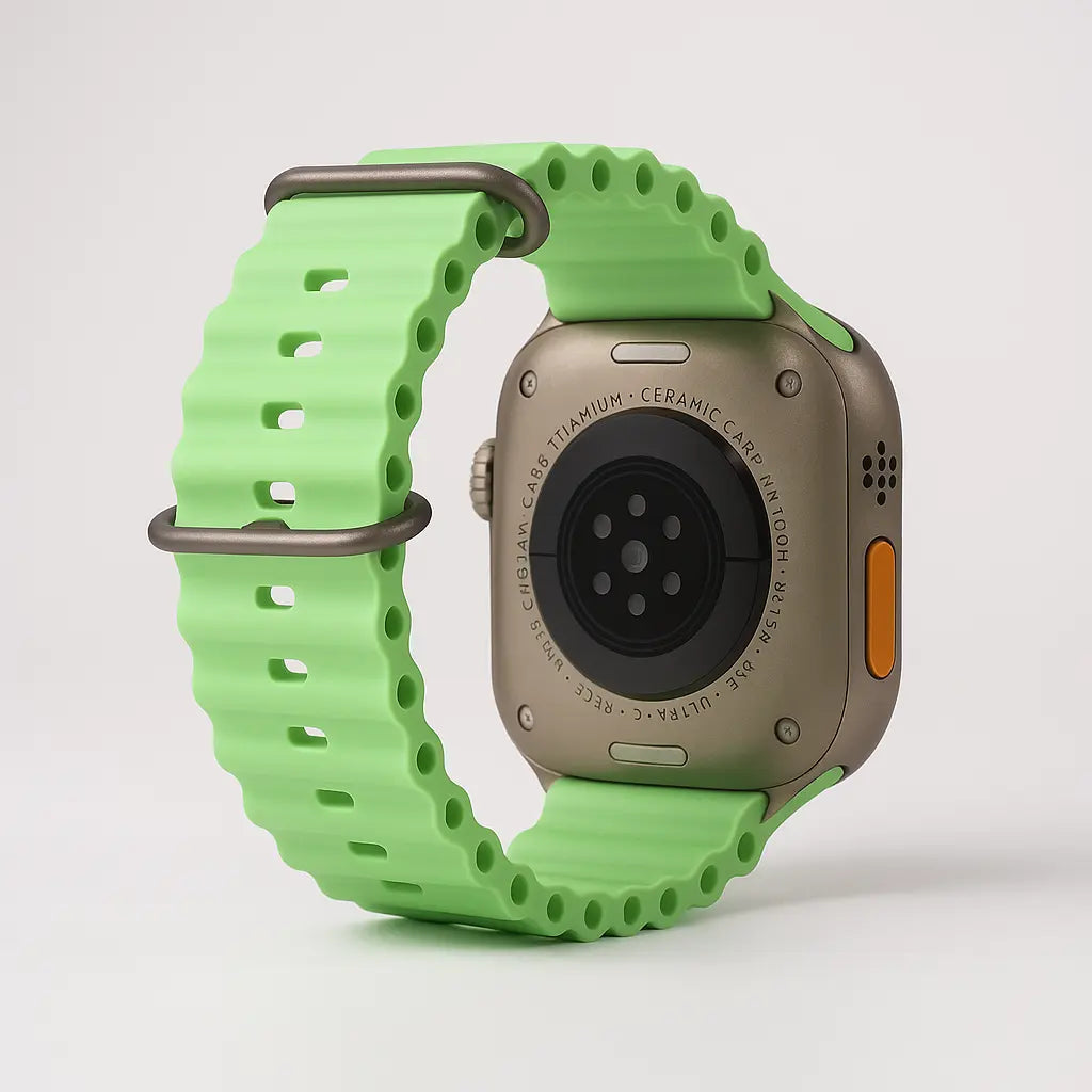 Ocean Silicon en color verde claro - vista trasera en apple watch