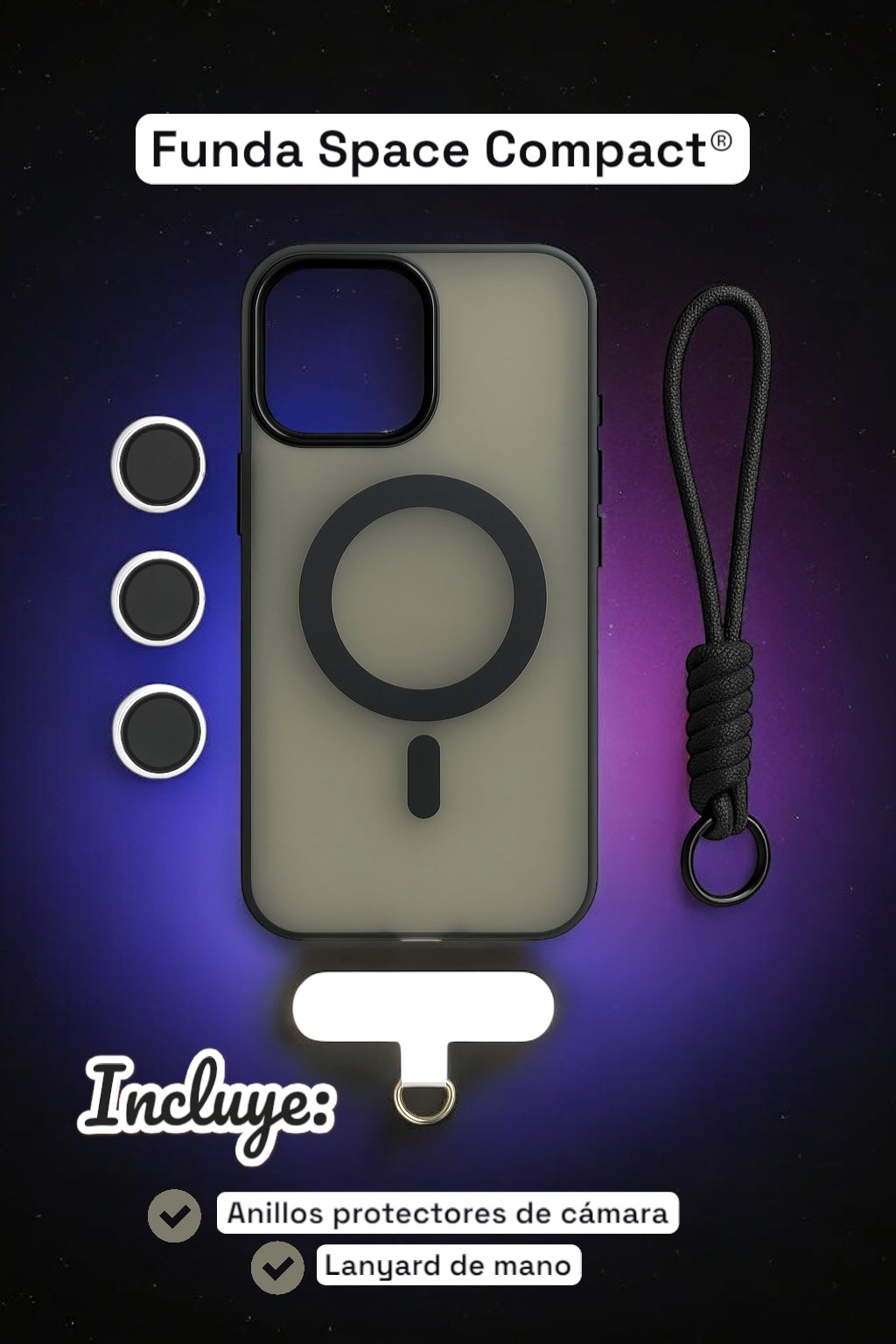 Funda space compact frontal - banner principal - se destacan accesorios adicionales