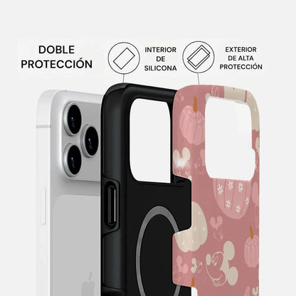 Carcasa Two Protect pumpkin dreams con doble protección, interior de silicona y exterior resistente para iPhone.