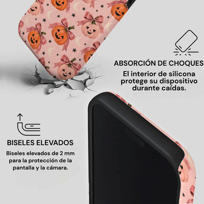 Detalle de protección antigolpes y bordes elevados de 2 mm de la carcasa Two Protect Calabacitas Encantadas.