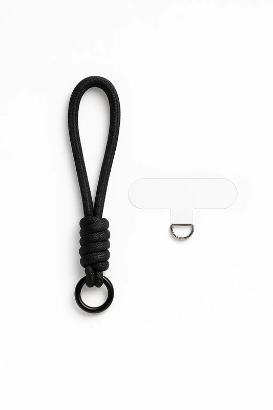 Cordón de mano tejido para iPhone en color negro - uso fácil