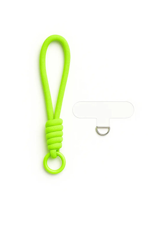 Lanyard de mano tejido en color verde para dispositivos móviles