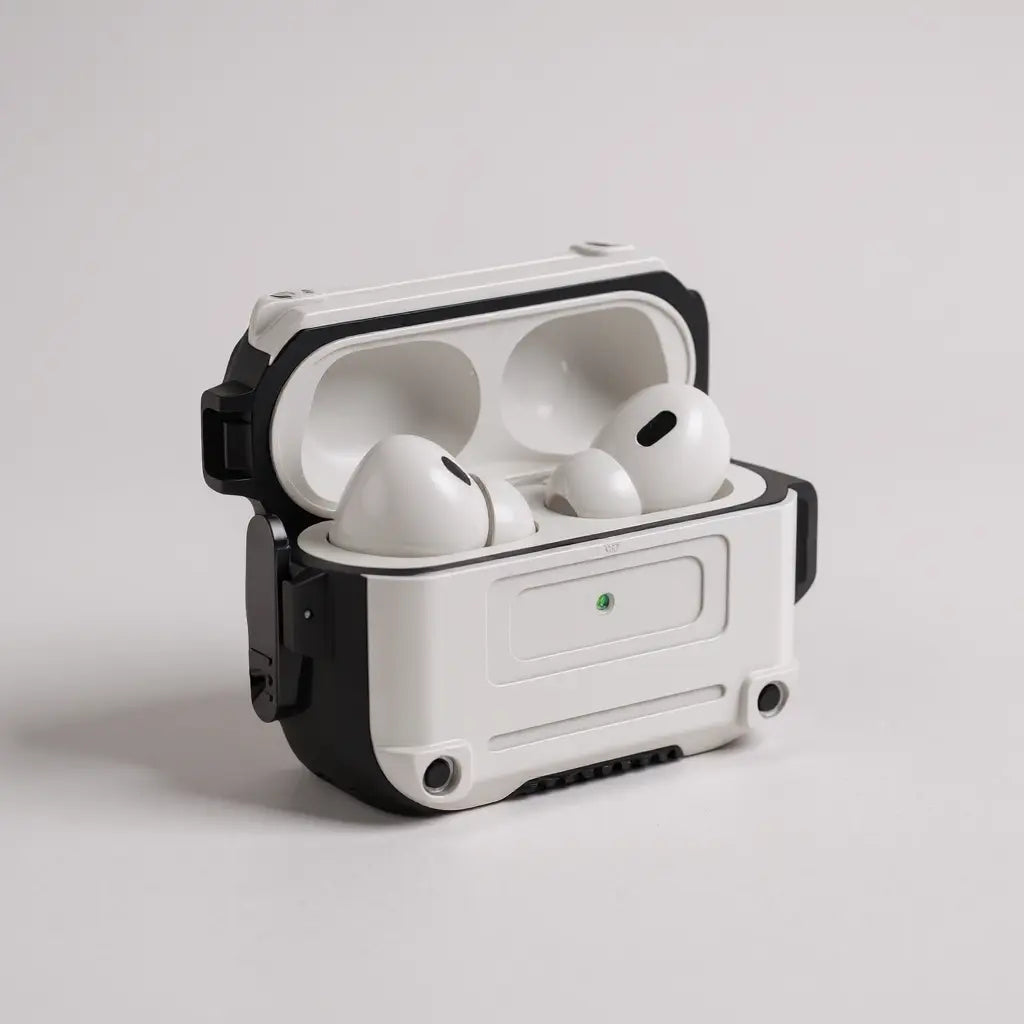 protector para AirPods de alta resistencia en color negro con blanco