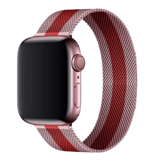 Correa de doble color modelo milanese loop para apple watch - color rosa con franja roja