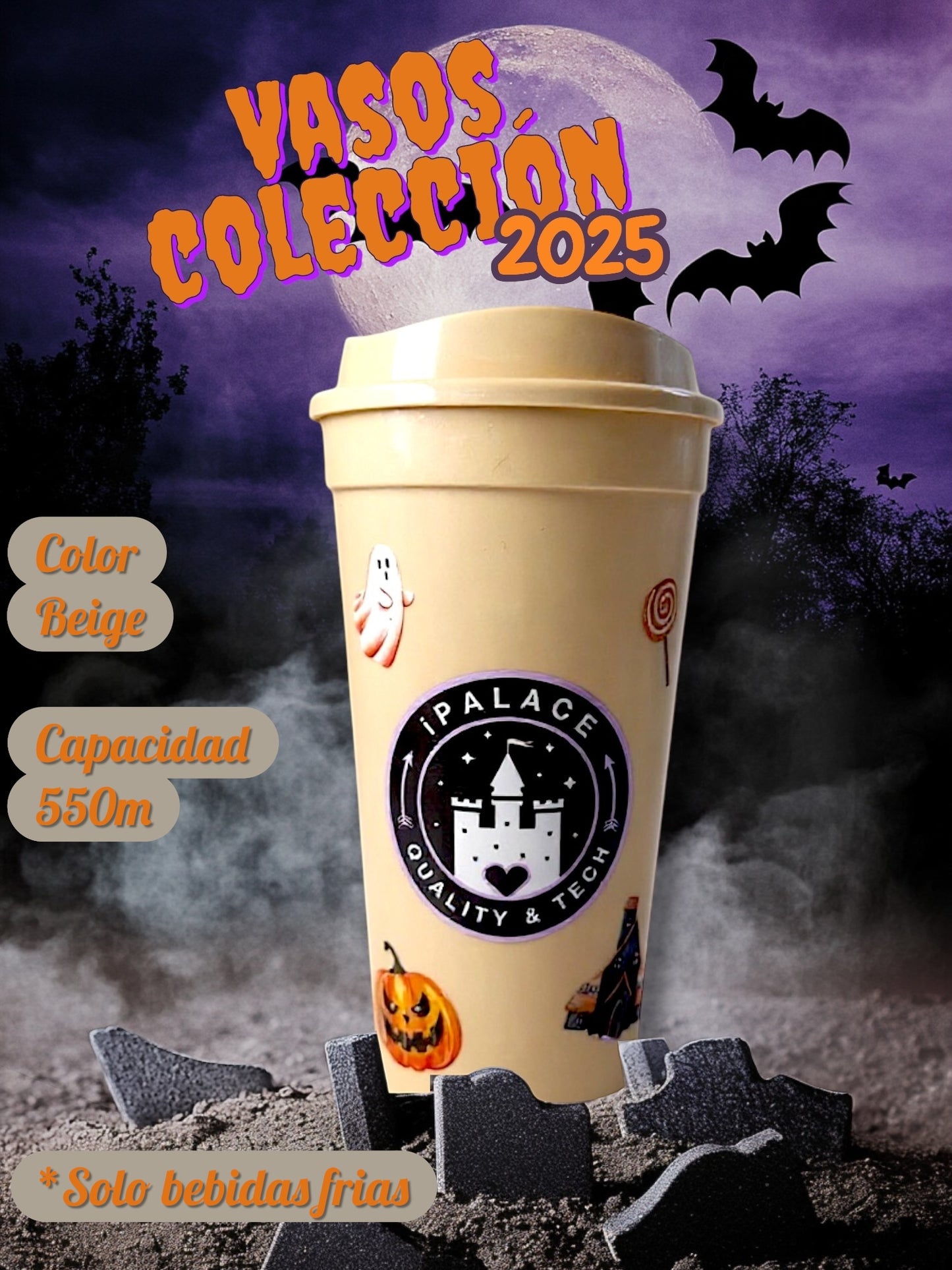 Vaso coleccionable color beige de Halloween 2025 - Coleccion exclusiva - Vista frontal